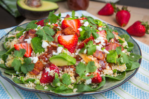 Spinach Avocado Strawberries Salad w Bacon